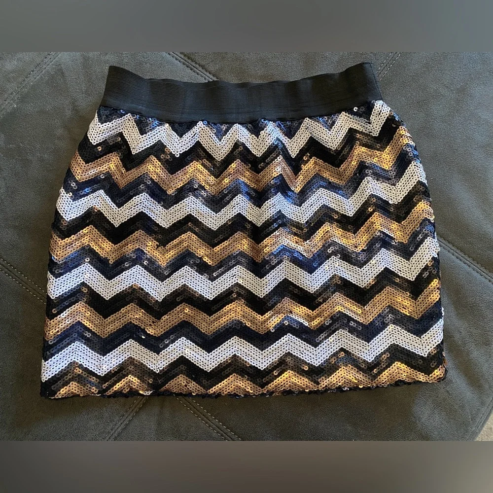 Chevron Sequin Skirt - Black, Gold, Silver medium